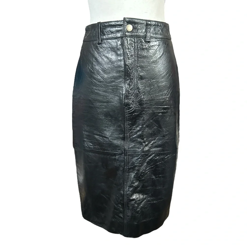 LPA Revolve Black Leather Midi Pencil Skirt Goth Fetish Vamp Punk Rock Small